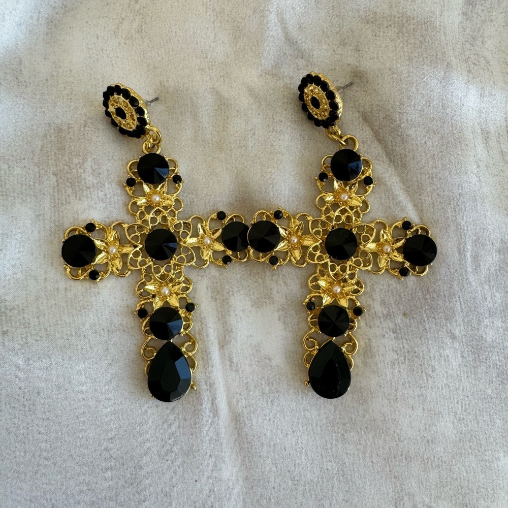 Gold Cross Earrings - D&G inspired